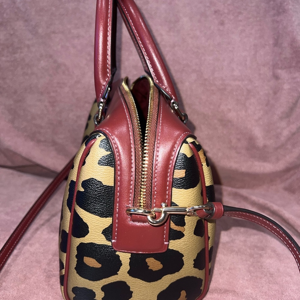 Coach Leopard Print Satchel with Red Accents - Picture 6 of 12